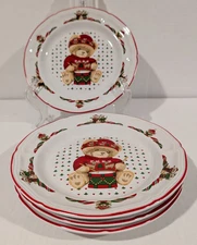 Tienshan Stoneware Theodore Bear's Christmas Set of 4 Dessert Plates 7.75" China