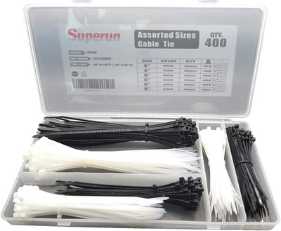 Zip Tie Kit - 400 Pack Zip Ties Assorted Sizes 4 Inch, 6 Inch, 8 Inch Mix Pack i