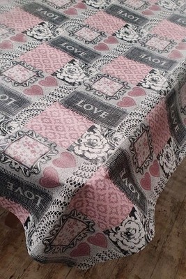 Schwarz Rosa Herzen Patchwork Blumen Liebe Zuhause Weiß PVC Kunststoff Vinyl Tischdecke