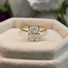 3Ct Oval-Cut Moissanite Solitaire Women Engagement Ring 14K Yellow Gold Plated