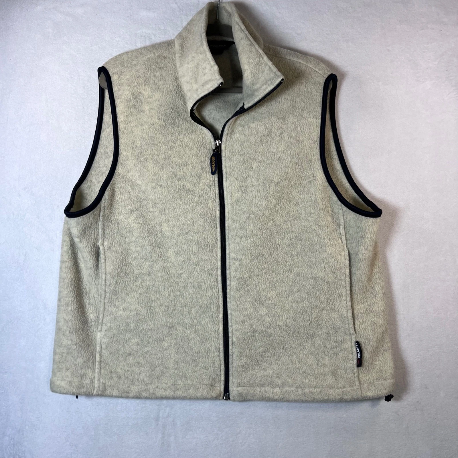 Woolrich Polartec Sherpa Fleece Vest Mens Oatmeal Gray Full Zip Outdoor Layering