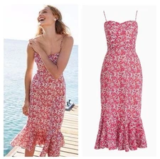 J Crew Liberty Fabric Cotton Ruffle-Hem Midi Red/White Dress Art Floral 4Tall