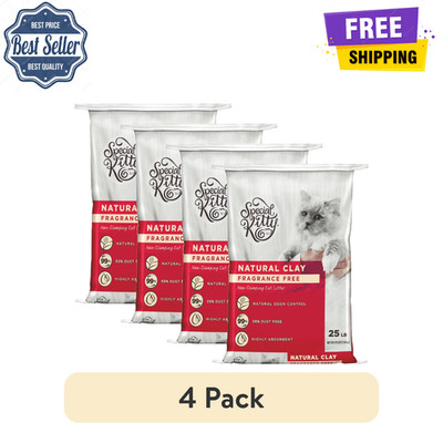 Special Kitty Natural Clay Cat Litter, Unscented, 25 lb, 4Pack Bulk Non-Clumping