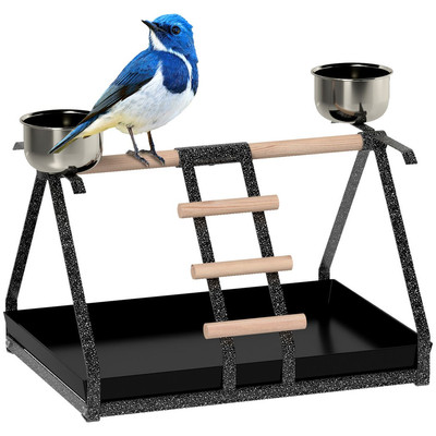 Tragbarer Vogelständer ruhend Edelstahlfuß Sitzstange Leiter Schalen