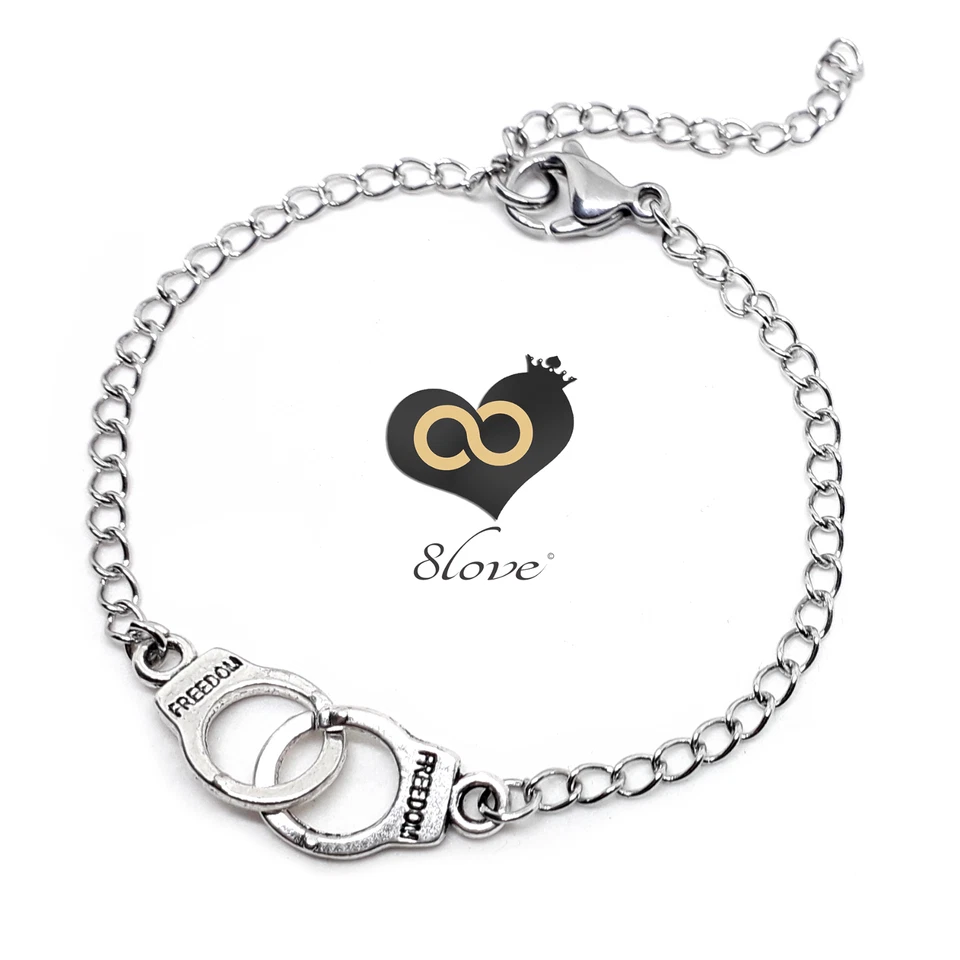 Bracciale in Acciaio inox con MANETTE Argento catena da Uomo Donna braccialetto - Immagine 2 di 4