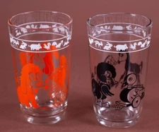 Vtg 1956 Kiddie Cup Kraft Cheese Spread 2 Swanky Swigs Jars Orange Black