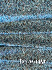 Turquoise Paisley Cotton Fabric by the yard, Bandana Fabric, Quilter Cotton