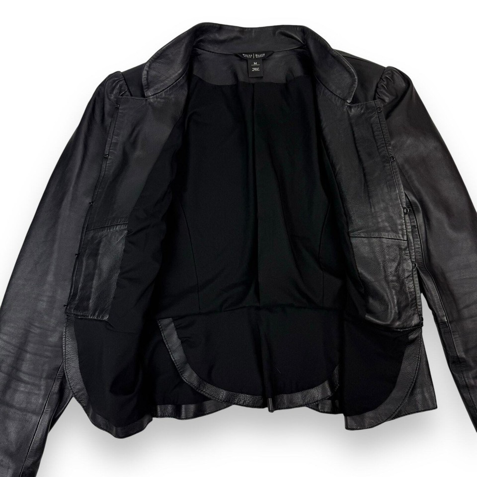 WHITE HOUSE BLACK MARKET black lamb leather ruffle cropped jacket eBay