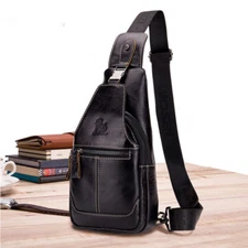 Mens Sling Backpack Genuine Leather CrossBody Bag Shoulder Bags for Hiking NEW Q