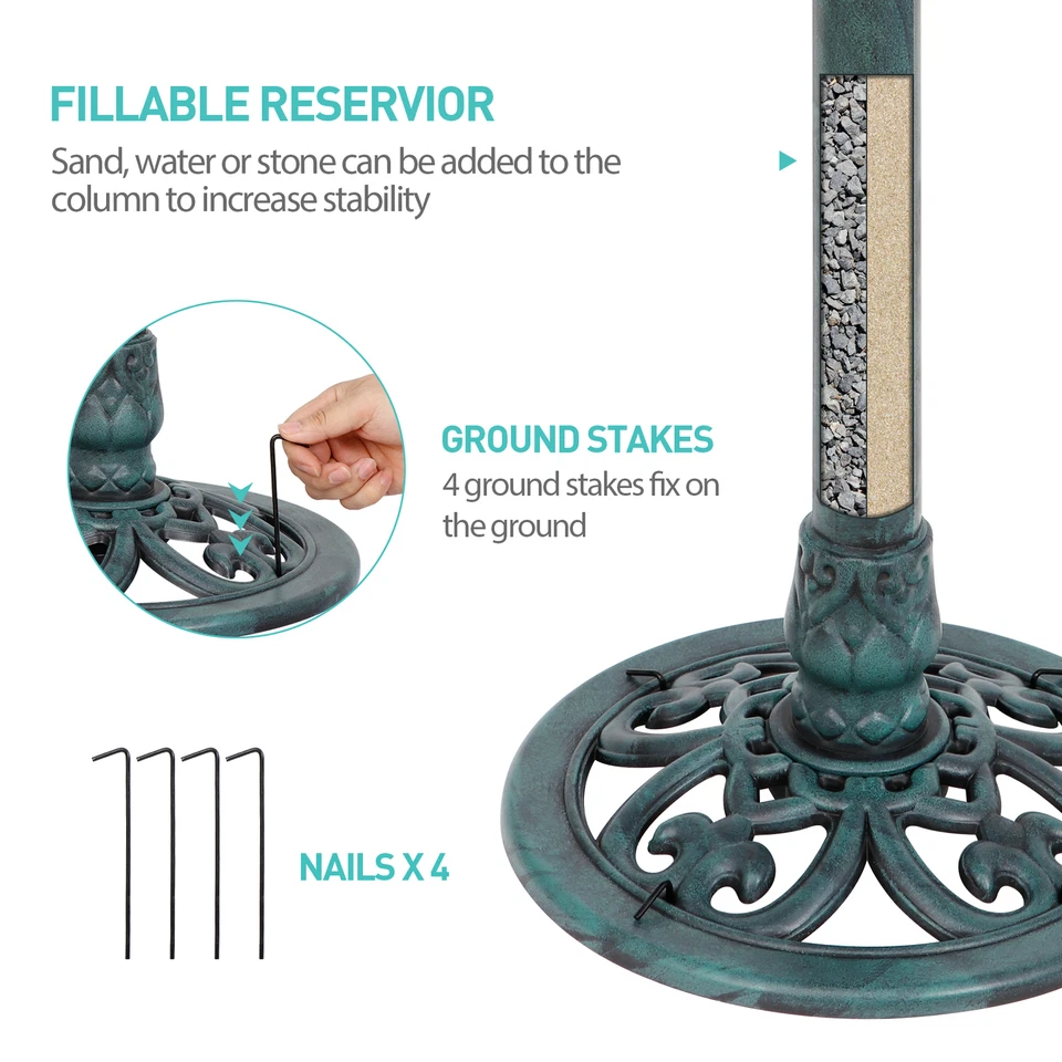  Pedestal para baño de pájaros de 28" de altura baño para pájaros decoración de jardín al aire libre arte de patio vintage Foto 3 de 4