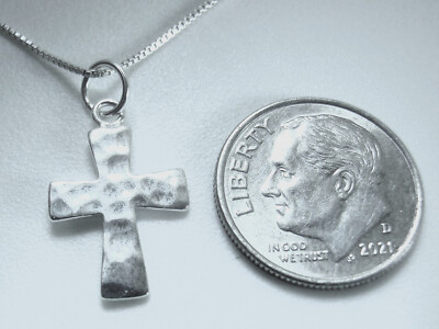 Small and Subtle Hammered Cross 925 Sterling Silver Pendant | eBay