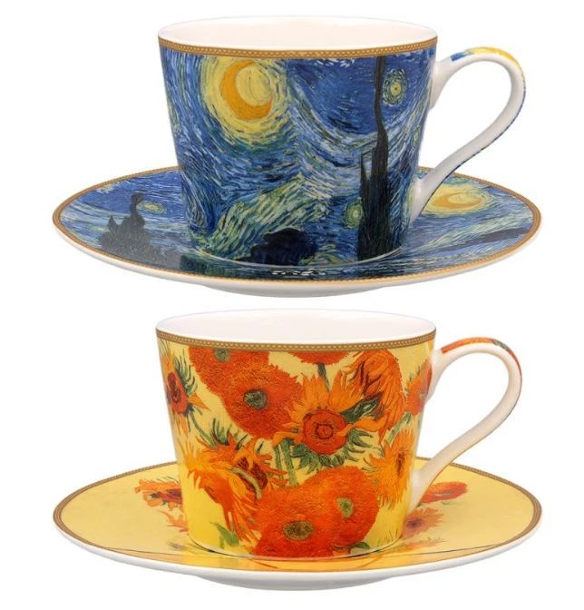 ART MASTERS VAN GOGH SUNFLOWERS OR STARRY NIGHT TEA CUP AND SAUCER SET NEW IN GIFT BOX L&P