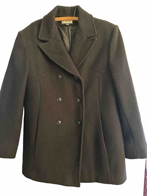 Mario De Pinto MDP Peacoat Coat Jacket Black Women Sz M/L Pockets 75% Wool  USA