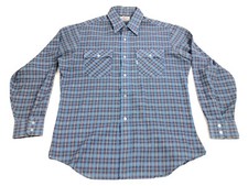 Vintage 1970's Levis White Tag Blue Plaid Check Print L/S Shirt SZ L