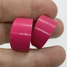 VTG EARRINGS PINK HOOPS WIDE RETRO ENAMEL BRIGHT TAPERED CLIP 1980 S
