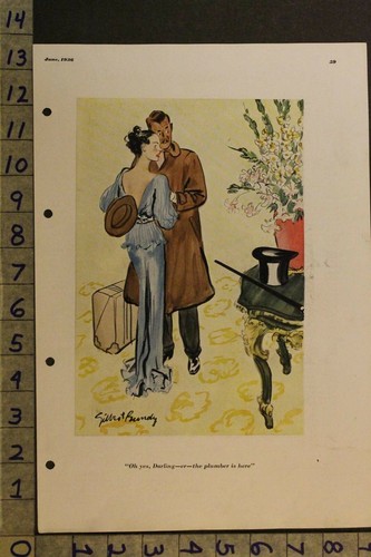 1936 GILBERT BUNDY ILLUS PLUMBER BEAUTY HUSBAND VINTAGE SEXY ESQUIRE CARTOONVB70