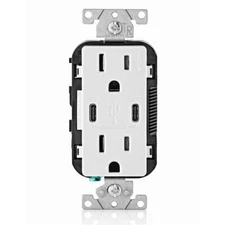 15 Amp White Duplex Tamper-Resistant Outlets with 6 Amp USB Dual Type-C Power