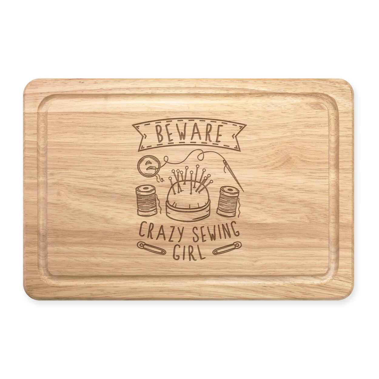 Beware Crazy Sewing Girl Rectangular Chopping Board Daughter Funny Kids Craft