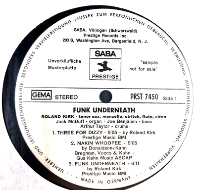 12'' WHITE LABEL PROMO LP - ROLAND KIRK - Funk Underneath - Saba Prestige 1967 - Bild 1 von 4