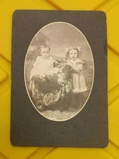 RARE VINTAGE ORIGINAL 1800's BLACK & WHITE PHOTO LITTLE GIRL and BABY GIRL