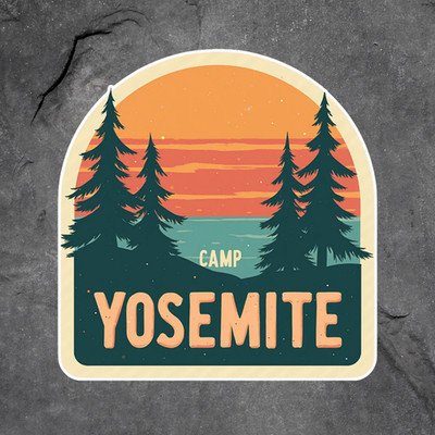 Camping sticker vinyl decal Yosemite forest camp sunset nature adventure