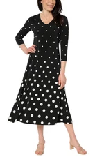 Attitudes by Renee Como Women's Jersey Ombre Polka Dot Midi Dress Blk