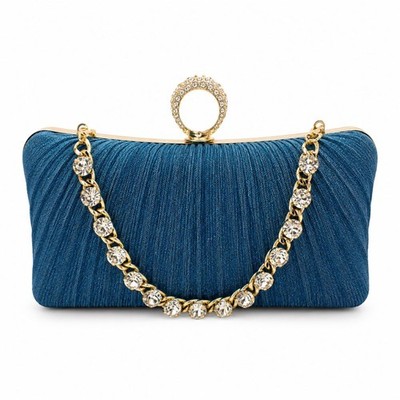 Elegant Rhinestone Ring Clutch Evening Bag   Small Diamond Chain & Long Chain St