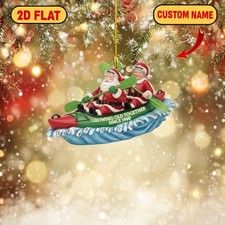 Personalized Couple Kayaking 2D Flat Ornament, Custom Names Year Santa