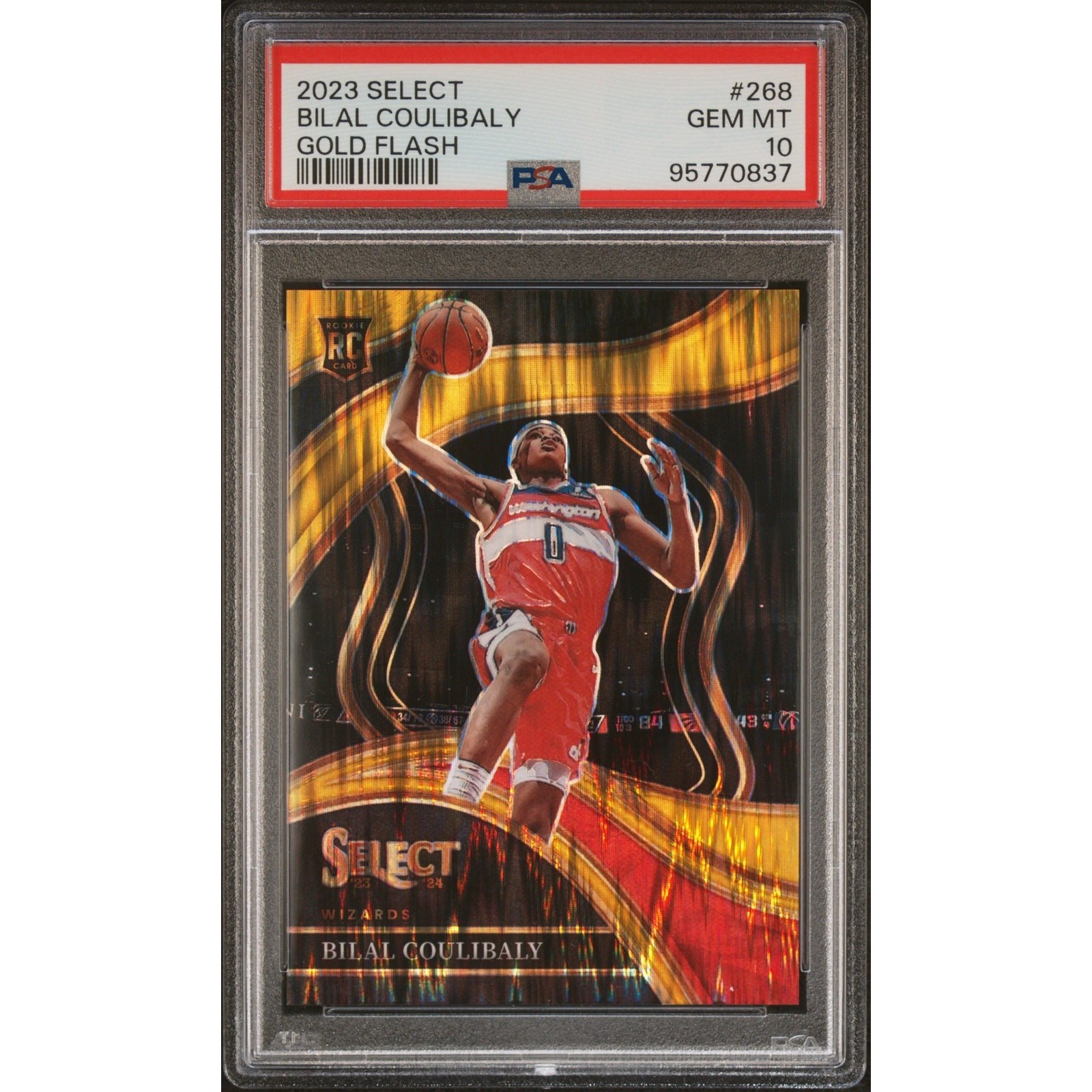 2023-24 Panini Select #268 Bilal Coulibaly Gold Flash Prizms PSA 10 #/10 RC