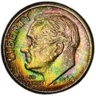 MS66 1964 10C Roosevelt Silver Dime, PCGS Trueview- Bright Rainbow Toned