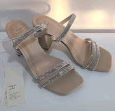 A New Day Women's Chunky Block High Heel Slip On Sandals Leather Silver