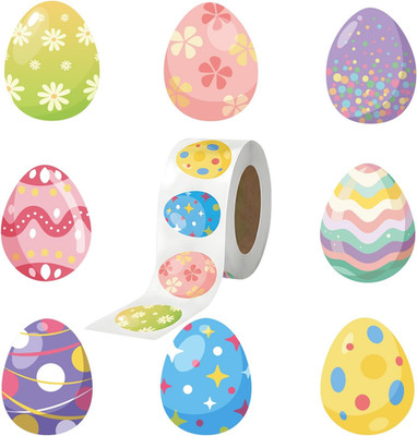 Easter Stickers Roll 500 Pcs 1.5 Inch Colorful Egg Patterns Adhesive Labels