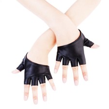 JISEN Women Half Palm Finger PU Leather Dancing Punk One Size, Black