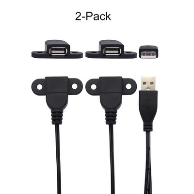 2 PCS USB 2.0 Male To Dual Female Charging Extension Panel Mount Cable 5Ft