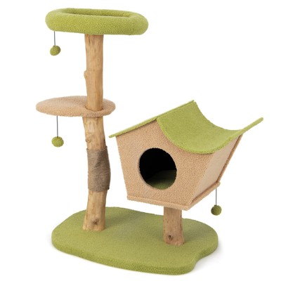 43'' Cat Tree w/Padded Top Perch Cat Condo Jumping Platform Balls for Indoor Cats