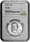 1955 50C Proof Silver Franklin Half Dollar NGC Graded PF 68 White Coin