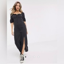 ASOS Design Denim Soft Midi Dress with Split in Washed Black US Size 12 Large