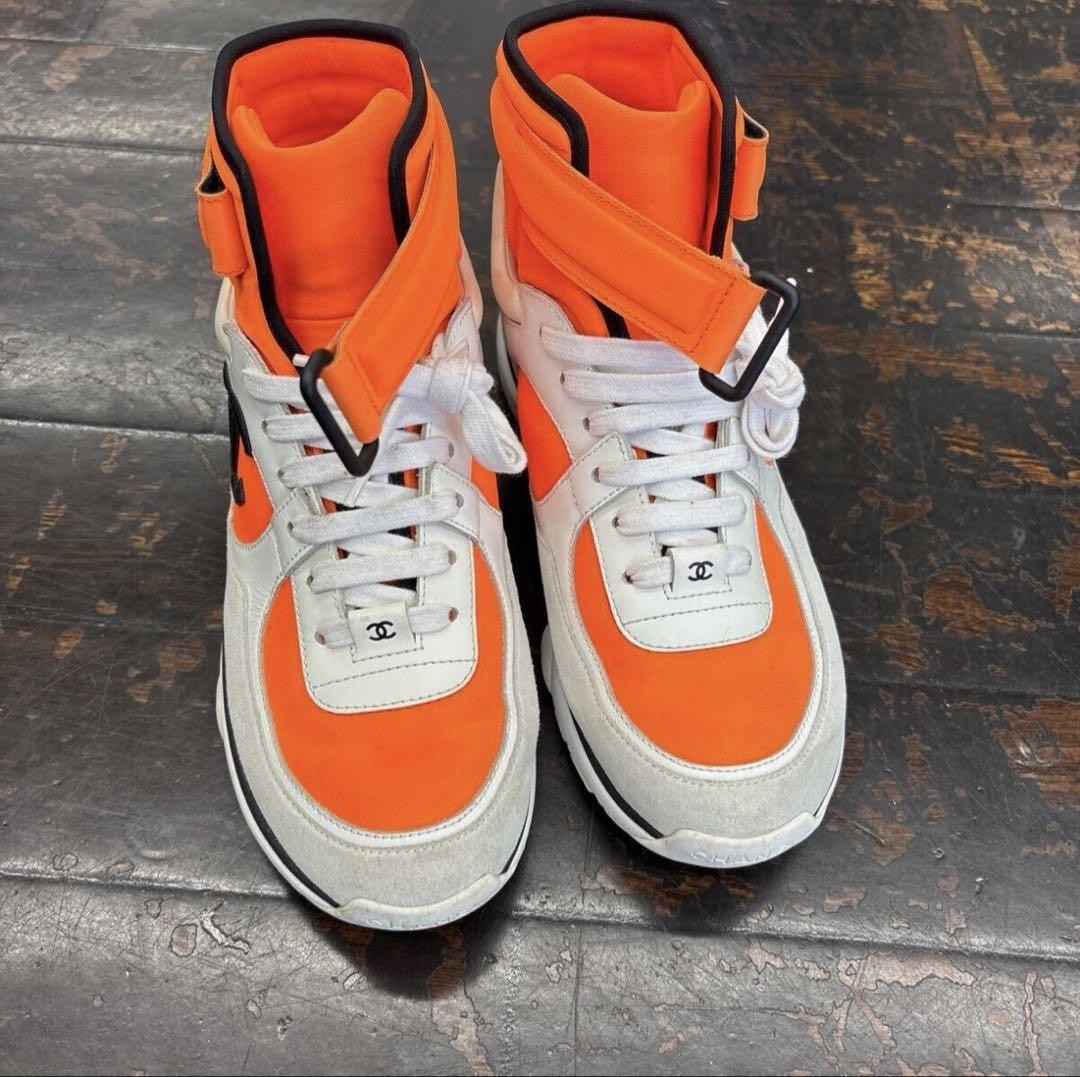 CHANEL Sneakers High Cut Orange Coco Mark US7 Women's Fashion From