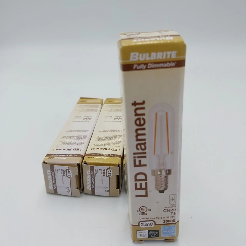 Bulbrite Pack of (4) 2.5 Watt Dimmable Antique Glass Finish T6 LED Light Bulbs - Image 2 of 2