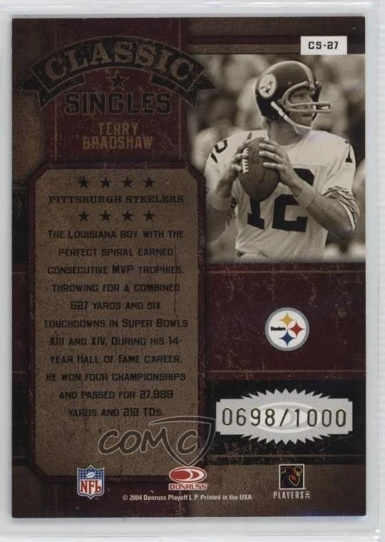 2004 Donruss Classics Classic /1000 Terry Bradshaw #CS-27 HOF - Image 2 of 2