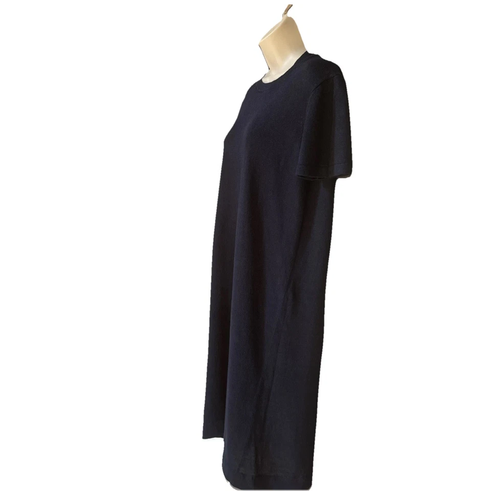 Vestido Suéter Jenni Kayne Talla M Lana Azul Marino Manga Corta Hasta la Rodilla Foto 3 de 4