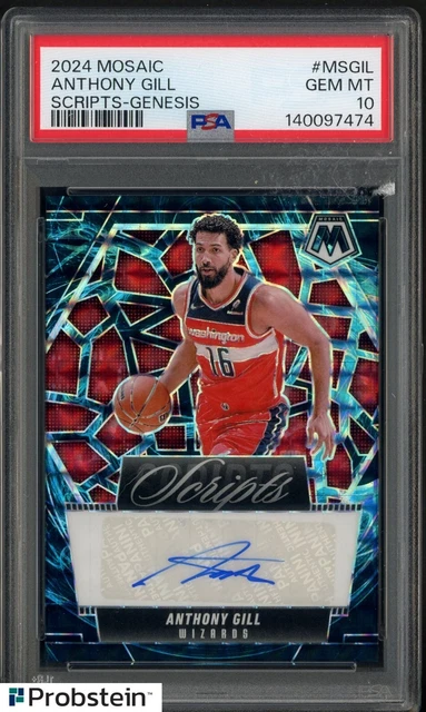 2024 Panini Mosaic Scripts Genesis Prizm Anthony Gill Wizards AUTO PSA 10