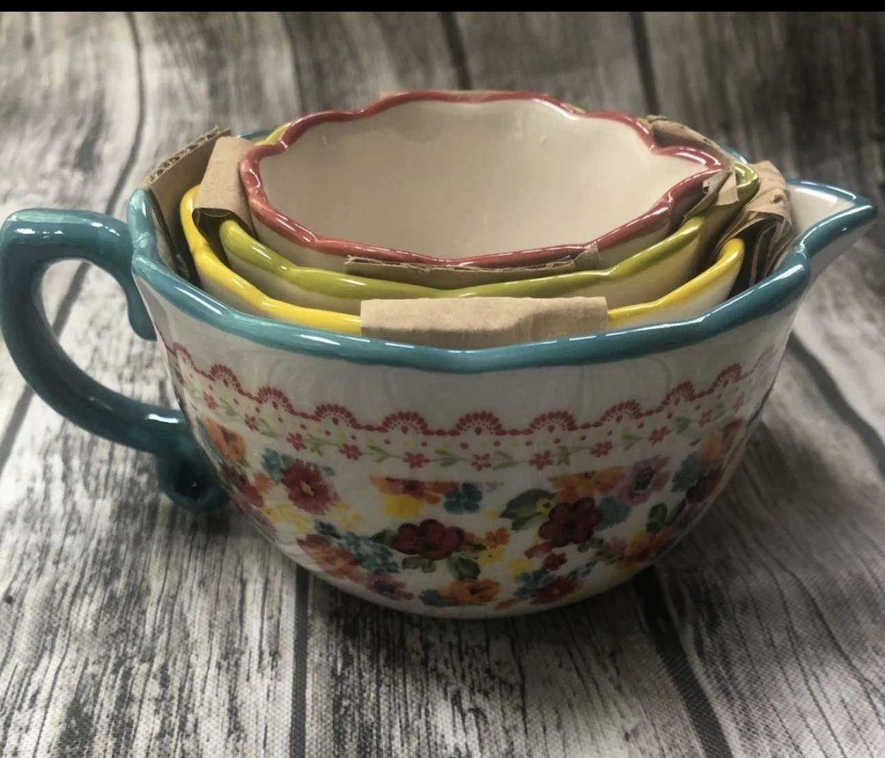 Nesting Measuring Bowl Cups Pioneer Woman Floral Ceramic Wildflower Whimsy New