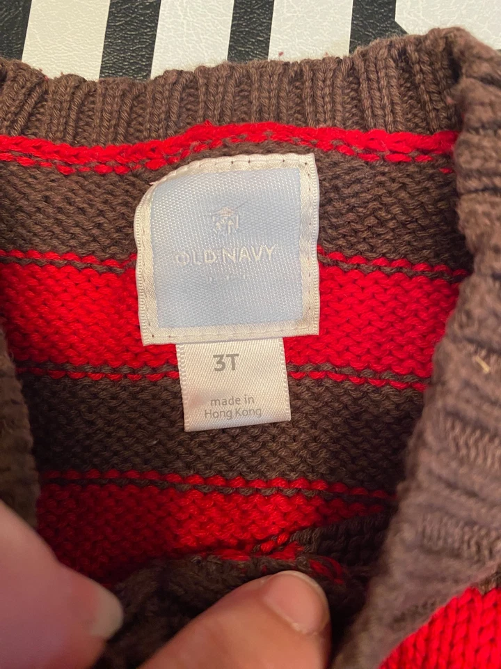 Suéter Niño Antiguo Azul Marino Rojo y Marrón con Copos de Nieve Talla 3T Foto 2 de 3