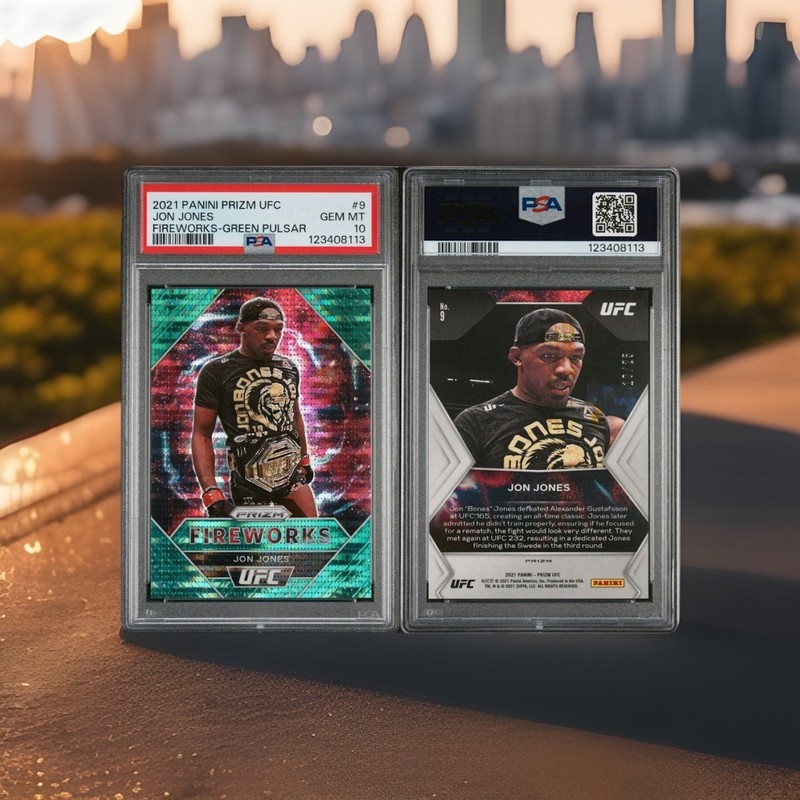 2021 PANINI PRIZM UFC JON JONES FIREWORKS-GREEN PULSAR 10/25-PSA 10-POP 4