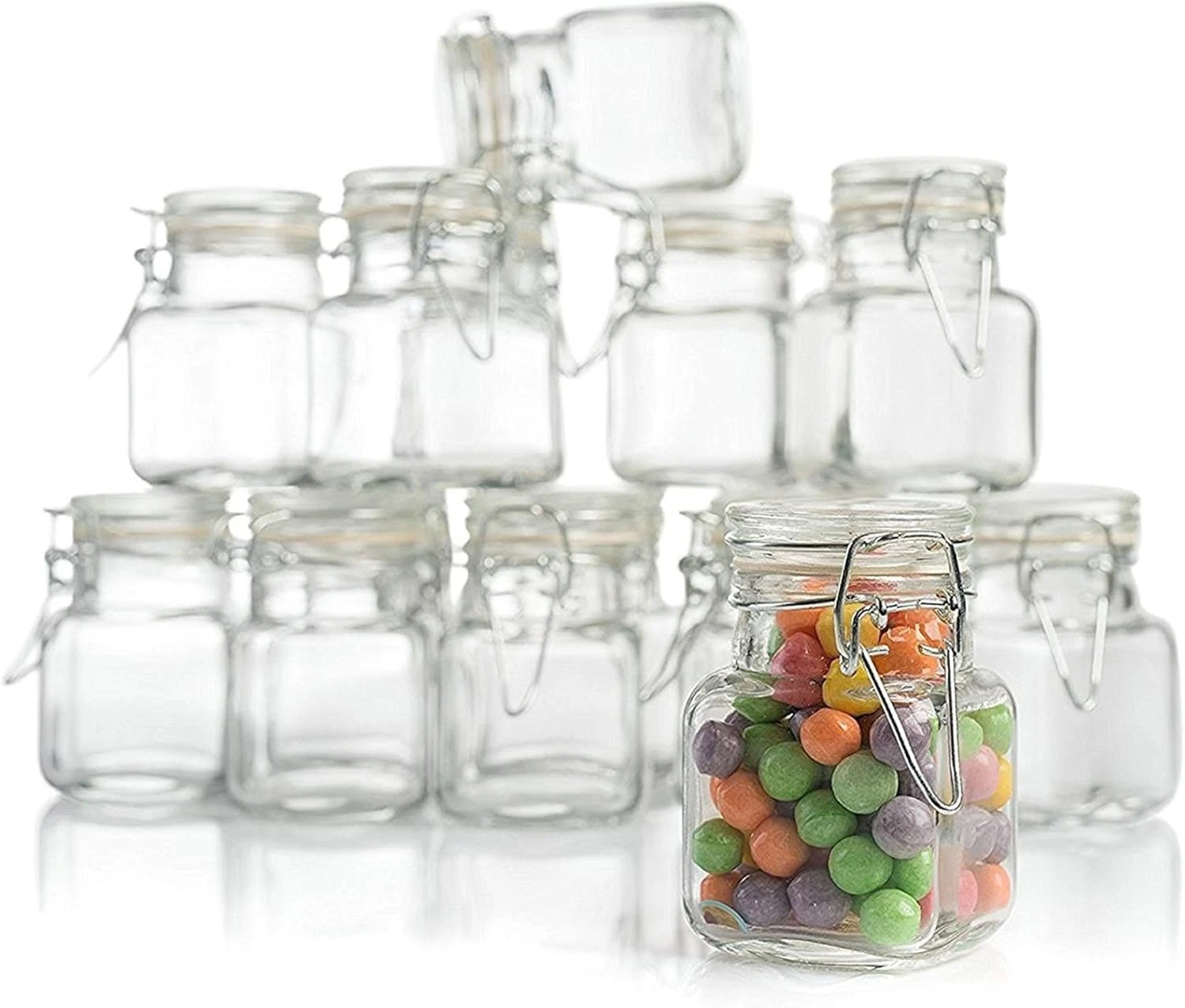 (3 Oz) Small Square Glass Jars with Airtight round Lids, Empty Spice Containers