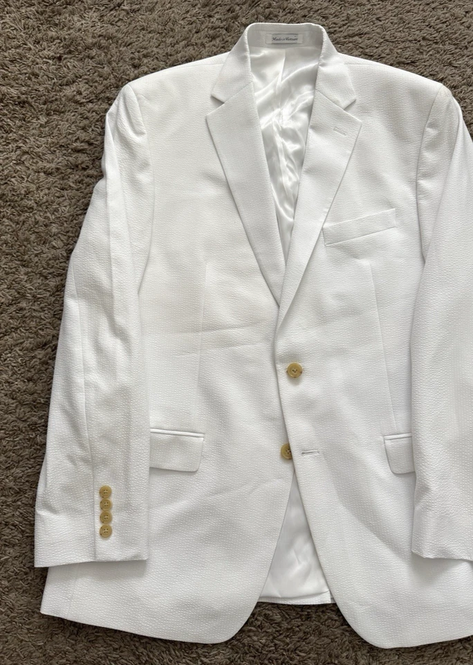 Ralph Lauren Seersucker Traje Chaqueta Abrigo Para Hombre 42R Todo Blanco Dos Botones Foto 2 de 4
