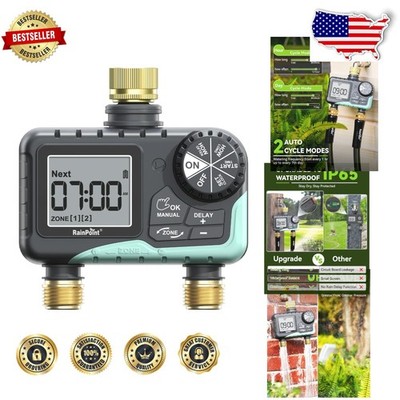 Advanced Blue Sprinkler Timer: 2 Zone, Brass, 240 Min Duration, Rain Delay