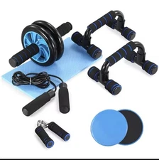 Ab Roller Kit with Push-Up Bar & Adjustable Jump Rope for All Fitness