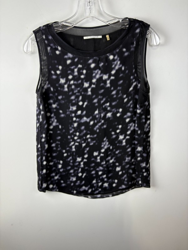 Tahari Tank Top Womens XS Black White Space Dye Round Neck Sleeveless  Pullover